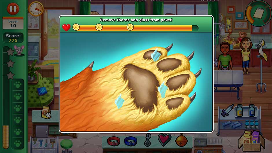 Minigame - Remove thorns and glass from paws!