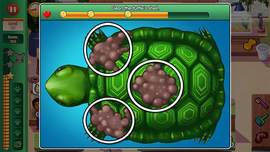 Dr. Cares - Amy's Pet Clinic - Minigame - Clean the turtle's shell!