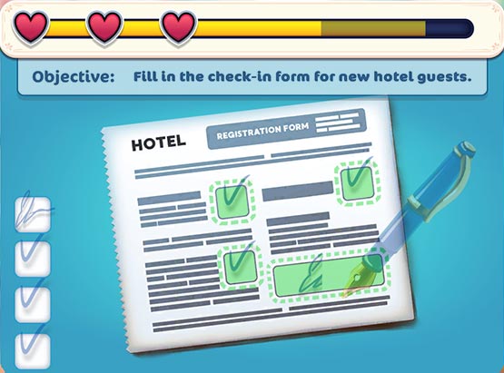 Hotel Ever After - Ella's Wish Official Walkthrough - Minigame - Fill in the check-in form!