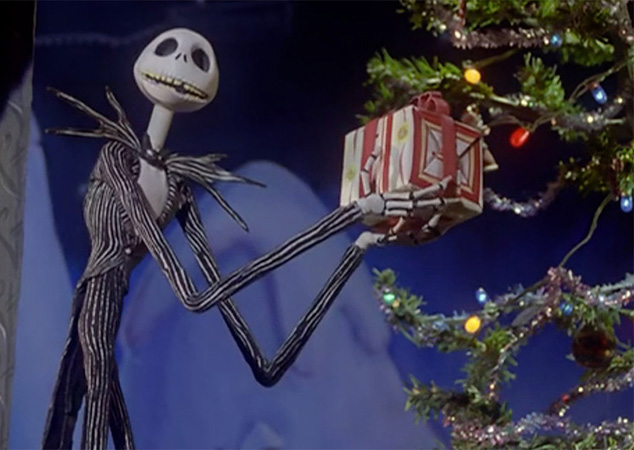 Jack Skellington holds a gift in The Nightmare Before Christmas.