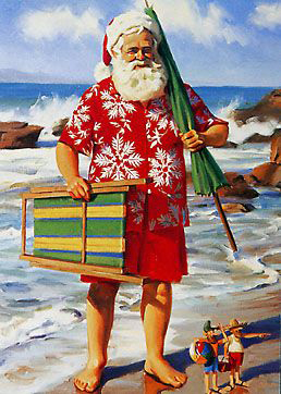 Santa Claus cools off in sunny Australia for Christmas.