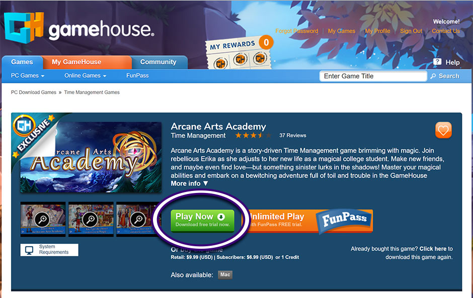 Arcane Arts Academy Game Page - GameHouse Legacy Platform